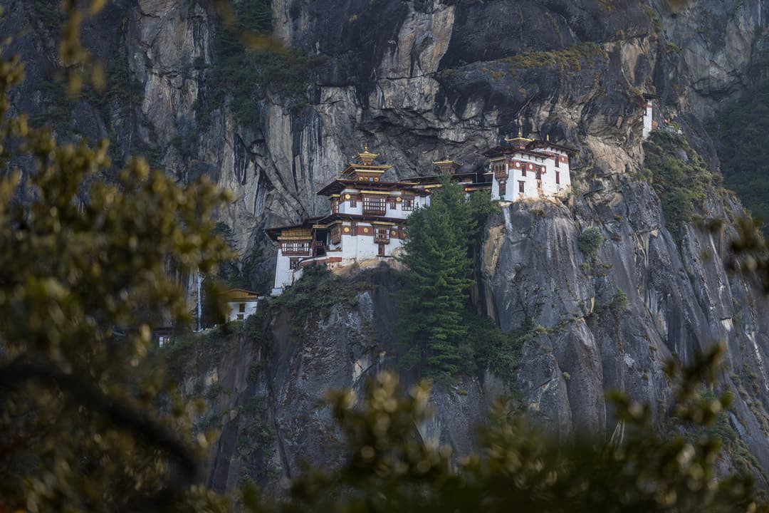 Tiger's Nest Monastery built into the cliffs above Paro Valley